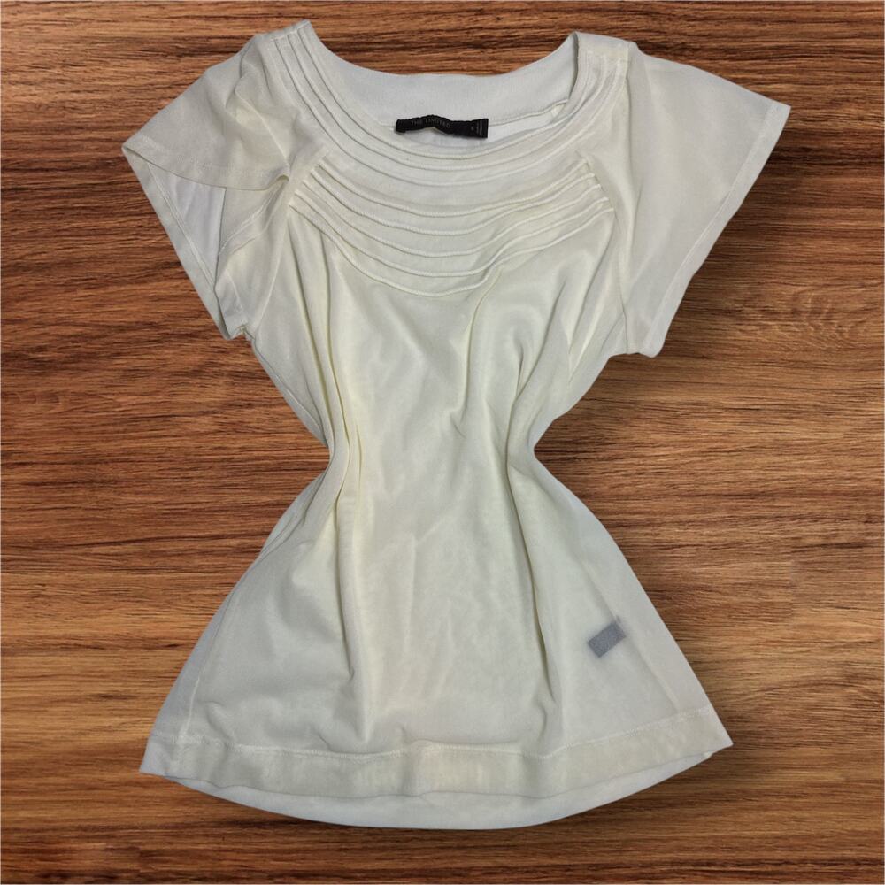 Y2K Sheer Mesh Lace Long Line Blouse Womens Small Indie Sleaze Short Sleeve